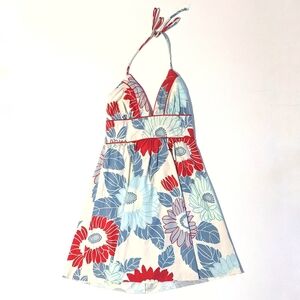 Vintage Floral Halterneck Sundress Red White Blue